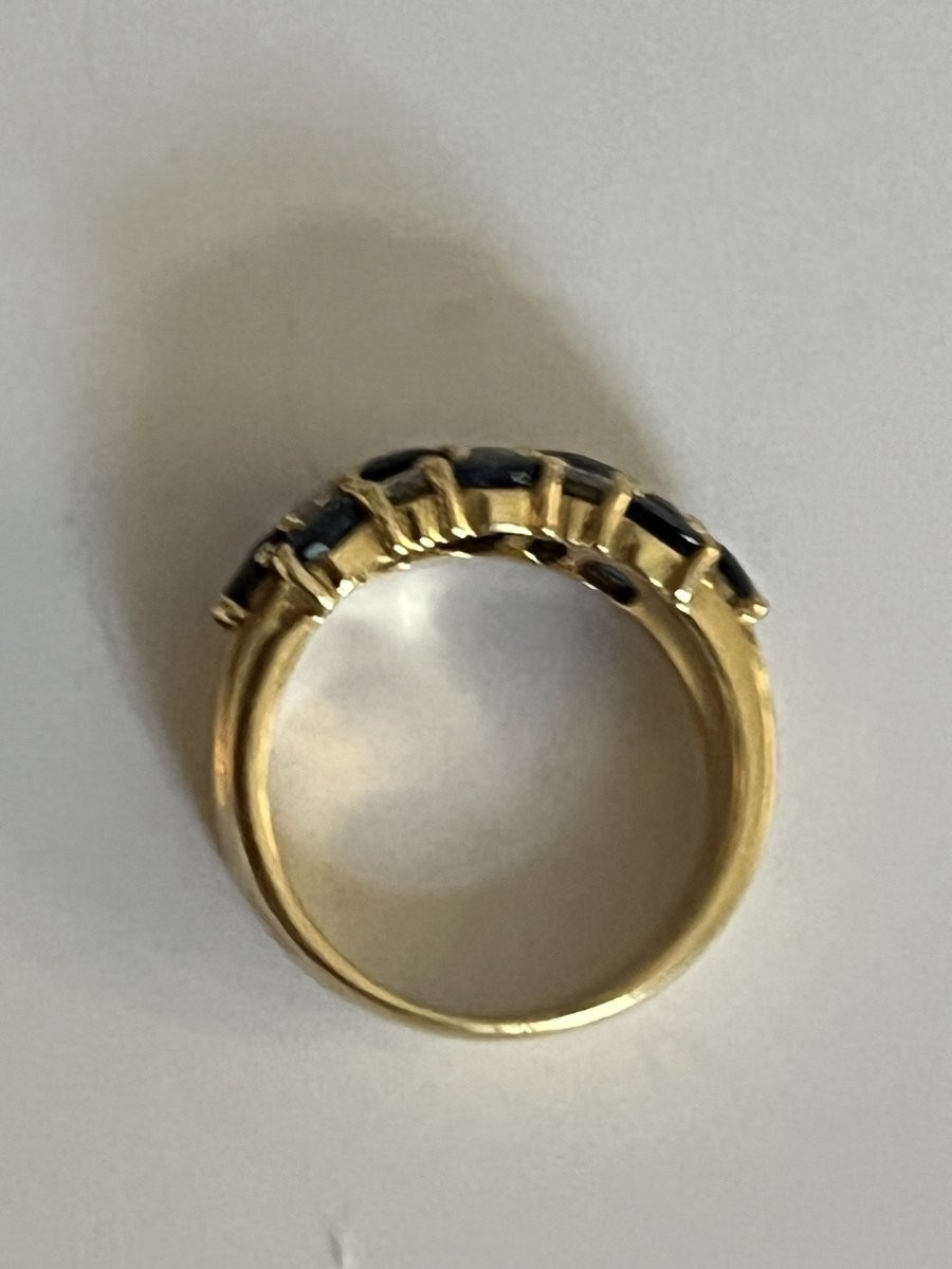 6910- Bague Bandeau Or Jaune Saphirs Diamants-photo-3