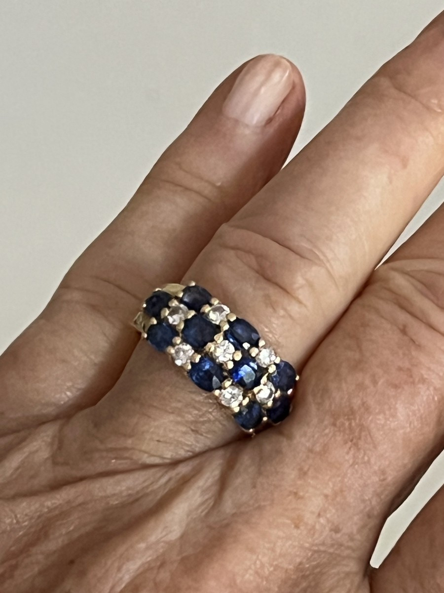 6910- Bague Bandeau Or Jaune Saphirs Diamants-photo-1