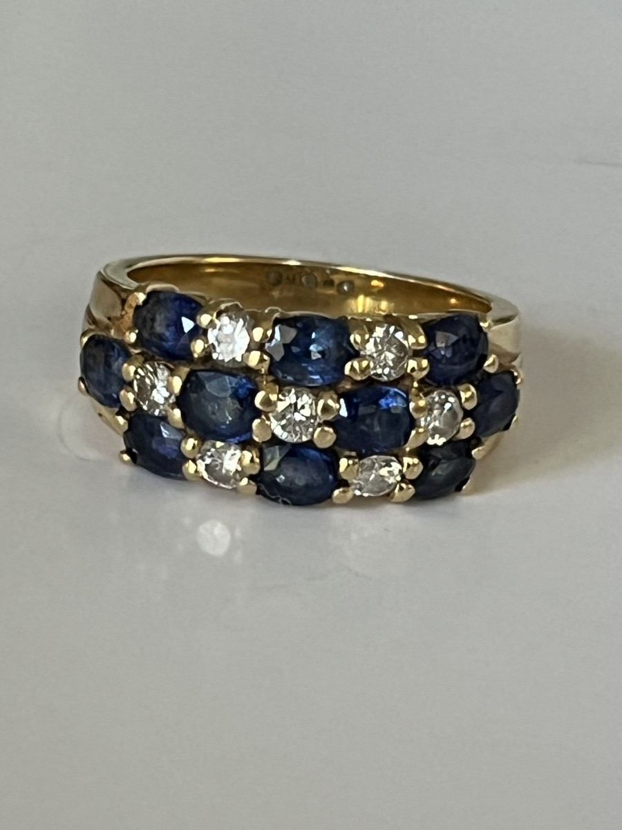 6910- Bague Bandeau Or Jaune Saphirs Diamants