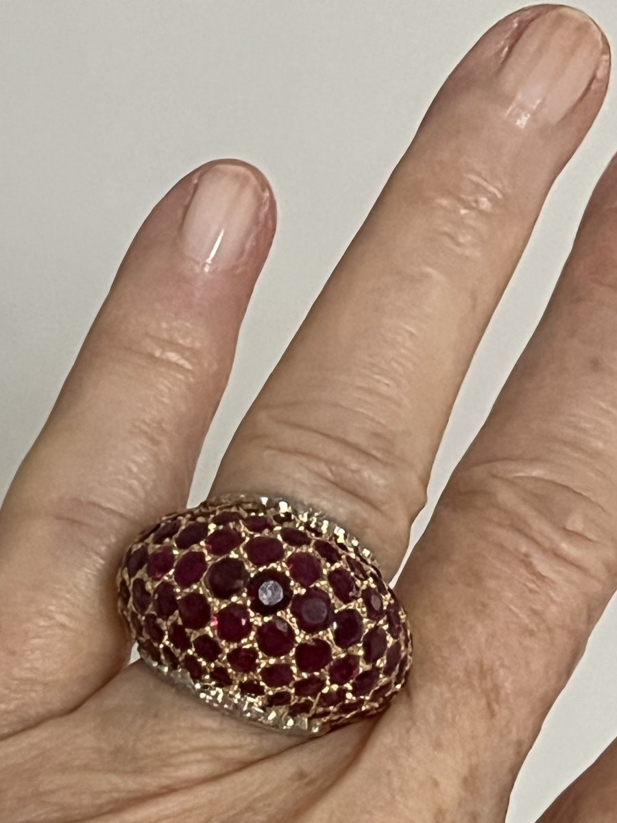 7222- Bague de Joaillier Or Jaune Platine Rubis 4,00 ct Diamants-photo-3