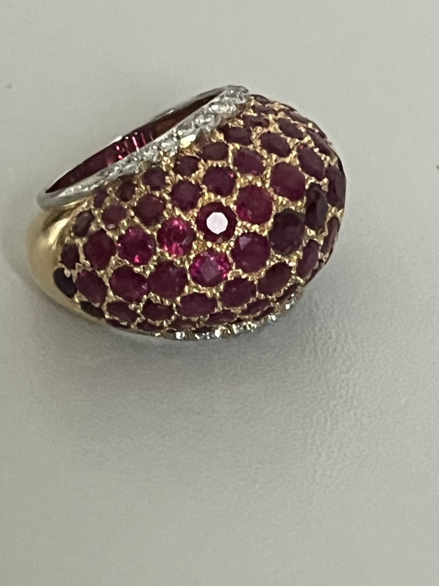 7222- Bague de Joaillier Or Jaune Platine Rubis 4,00 ct Diamants-photo-1