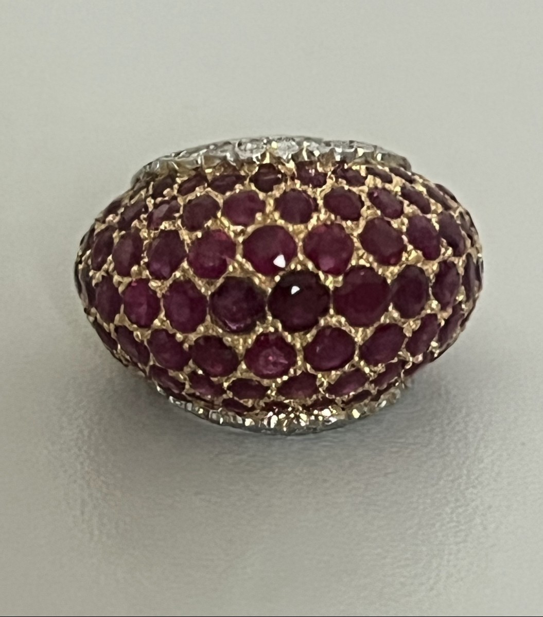 7222- Bague de Joaillier Or Jaune Platine Rubis 4,00 ct Diamants