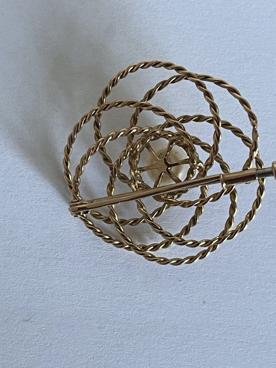7276a - Vintage Brooch, Yellow Gold Thread, Akoya Pearl-photo-2