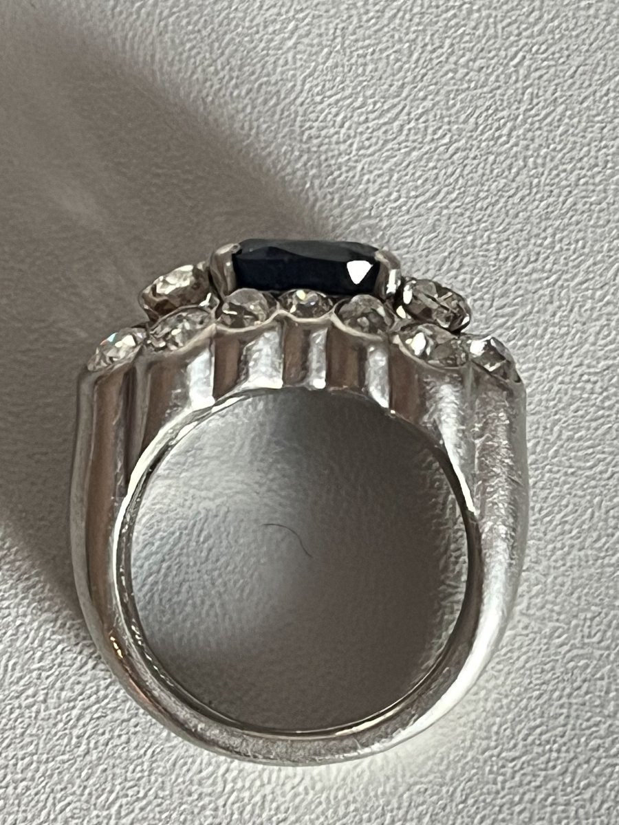 5073 - Vintage Platinum Ring With Cushion-cut Sapphire 3.66 Ct And Diamonds 3.00 Ct-photo-2