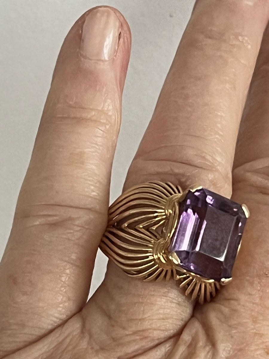7193 - Vintage Yellow Gold Amethyst Ring-photo-3