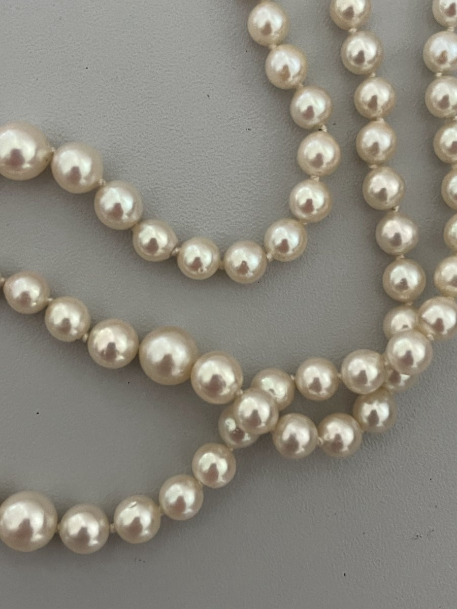 7257- Collier 3 Rangs Perles Akoya Fermoir Argent-photo-3