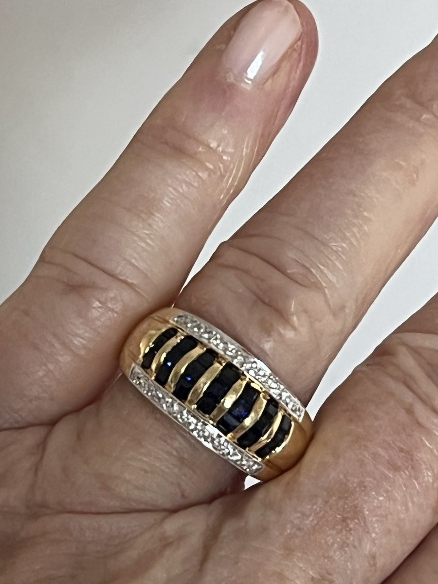 7277 - Gold Band Ring With Sapphires And Diamonds-photo-2