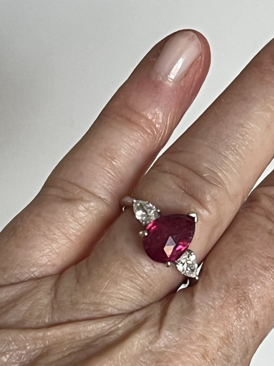 7290 - White Gold Ring With Tourmaline, Rubellite, And Diamonds-photo-2