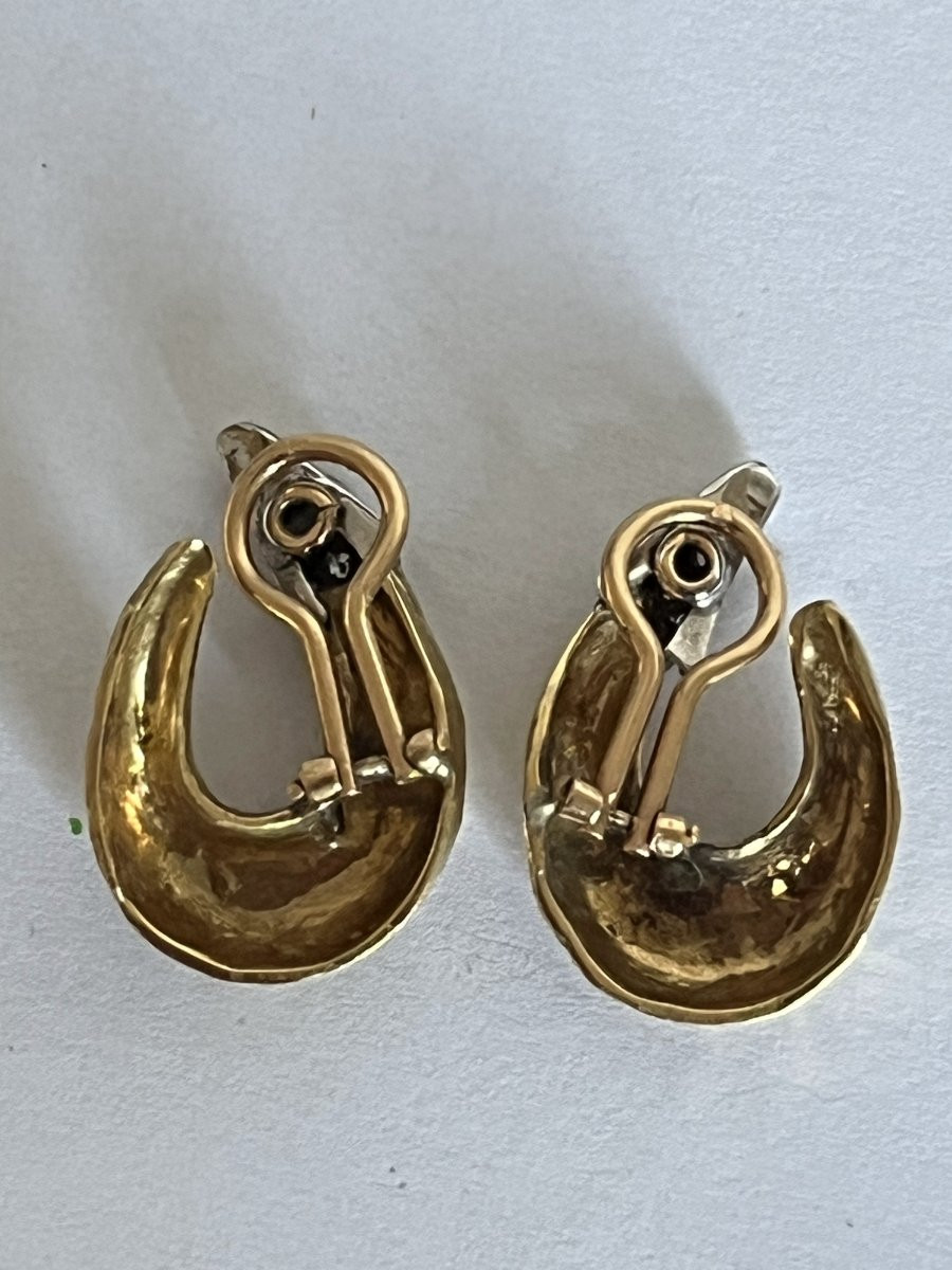 5573- Boucles d'Oreilles Clips Vintage Or Jaune et Gris Diamants-photo-3