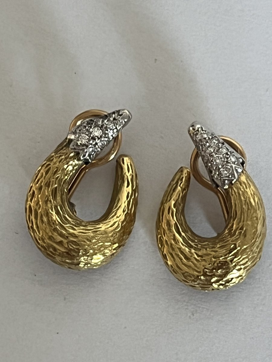 5573- Boucles d'Oreilles Clips Vintage Or Jaune et Gris Diamants-photo-4