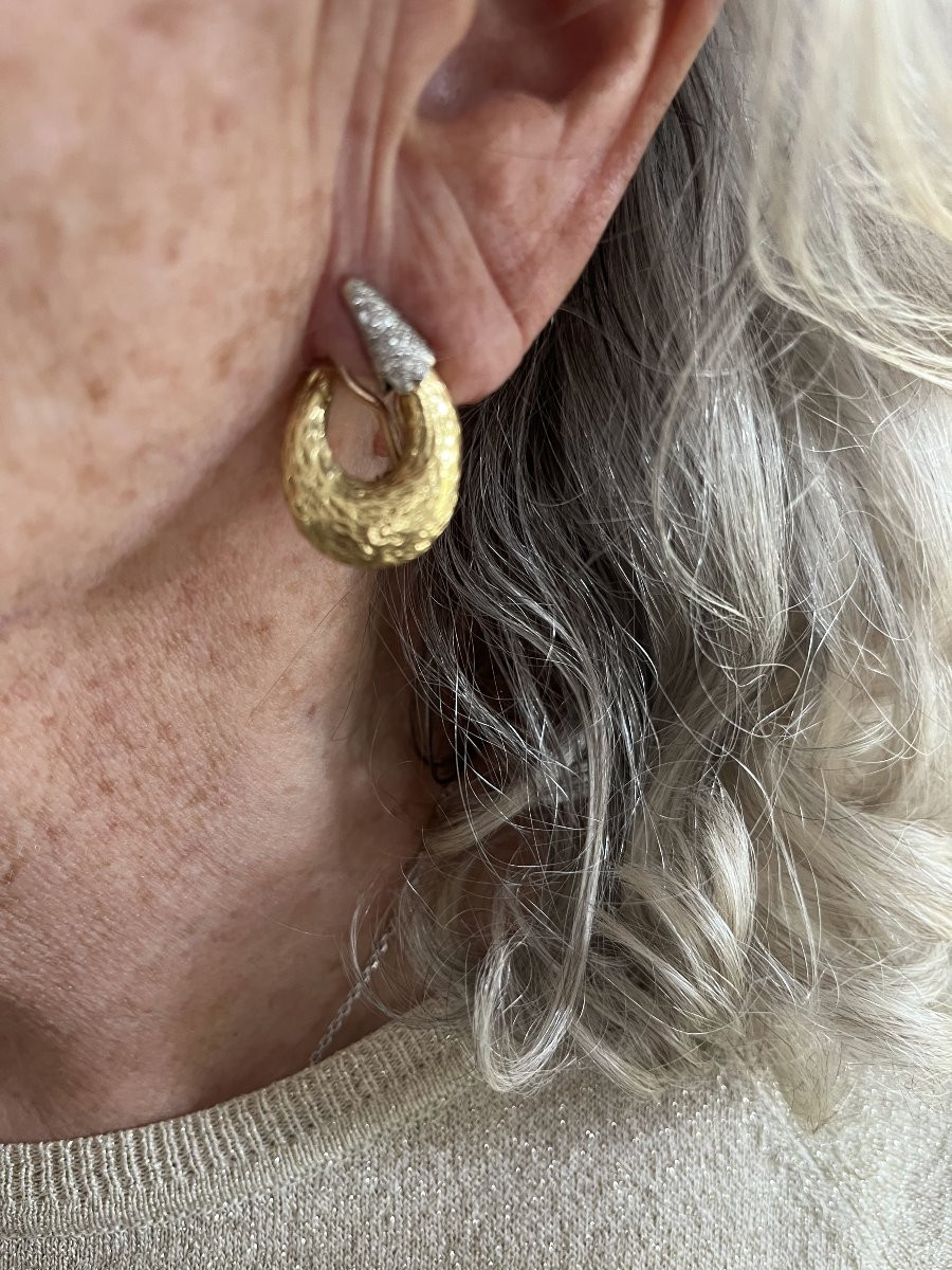 5573- Boucles d'Oreilles Clips Vintage Or Jaune et Gris Diamants-photo-1