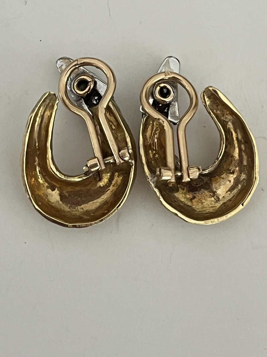 5573- Boucles d'Oreilles Clips Vintage Or Jaune et Gris Diamants-photo-2