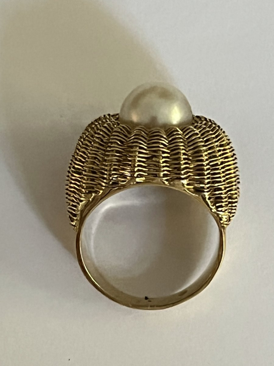 5823- Bague Vintage Or Jaune Perle Akoya-photo-3