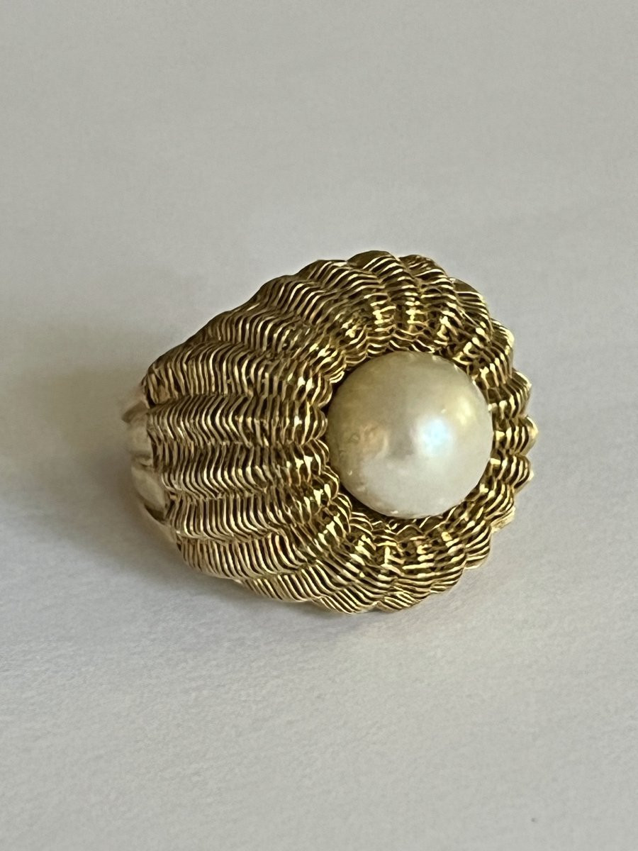 5823- Bague Vintage Or Jaune Perle Akoya-photo-4