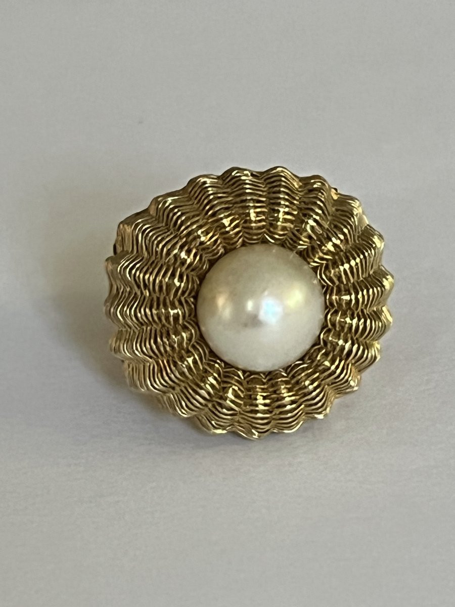 5823- Bague Vintage Or Jaune Perle Akoya-photo-1