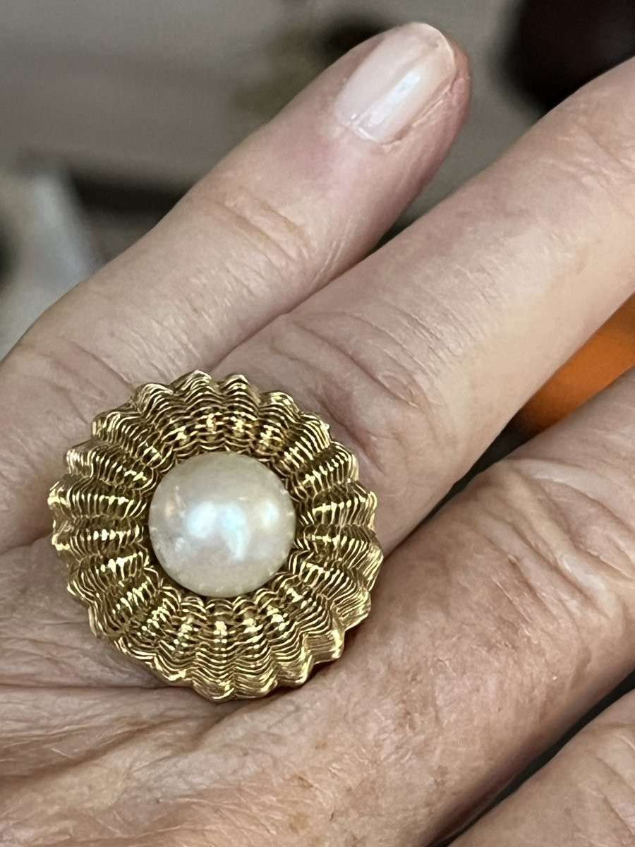 5823- Bague Vintage Or Jaune Perle Akoya-photo-2