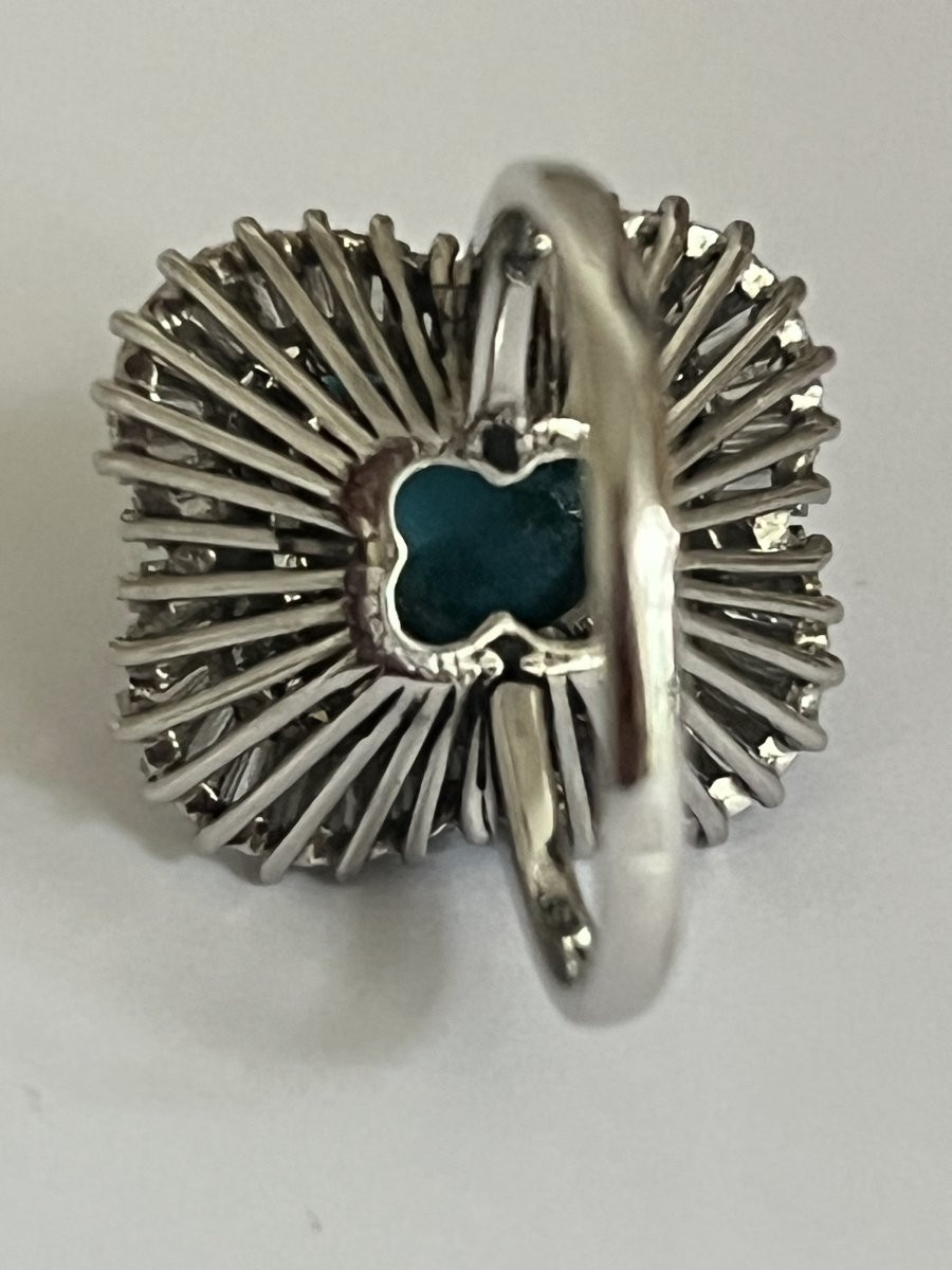 7247 - Vintage Platinum Turquoise Diamond Ring-photo-2