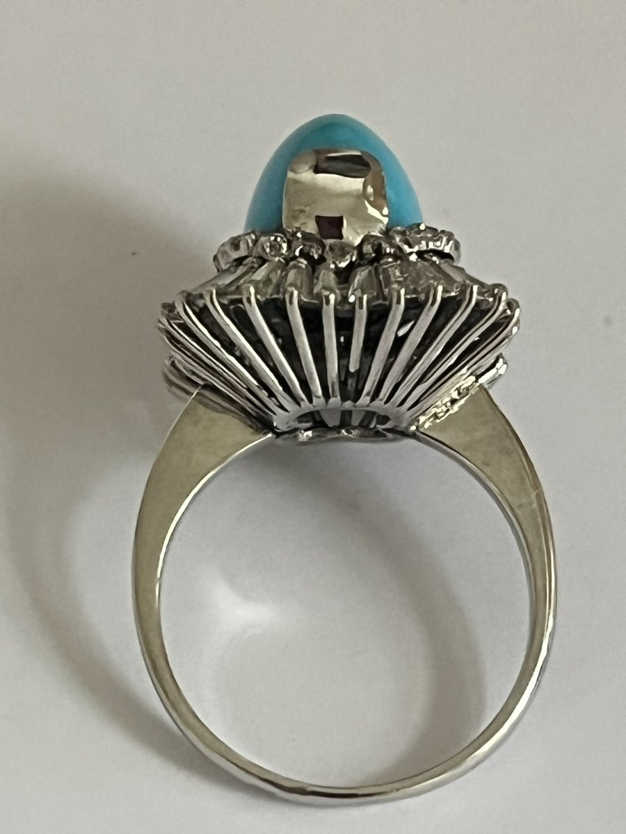 7247 - Vintage Platinum Turquoise Diamond Ring-photo-3