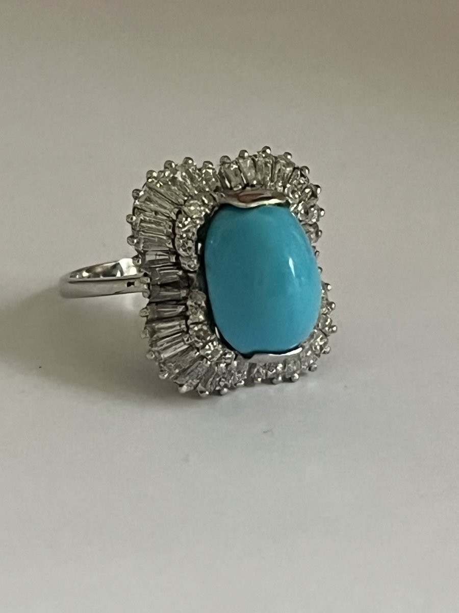 7247 - Vintage Platinum Turquoise Diamond Ring-photo-4