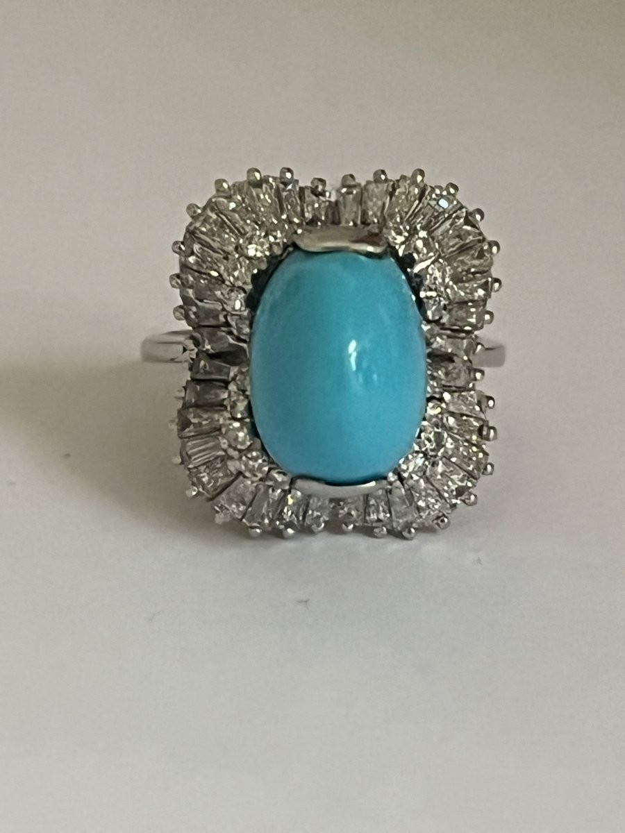 7247 - Vintage Platinum Turquoise Diamond Ring-photo-1