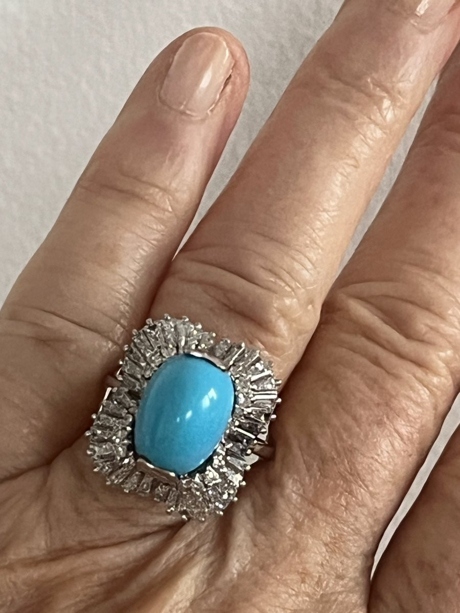 7247 - Vintage Platinum Turquoise Diamond Ring-photo-2