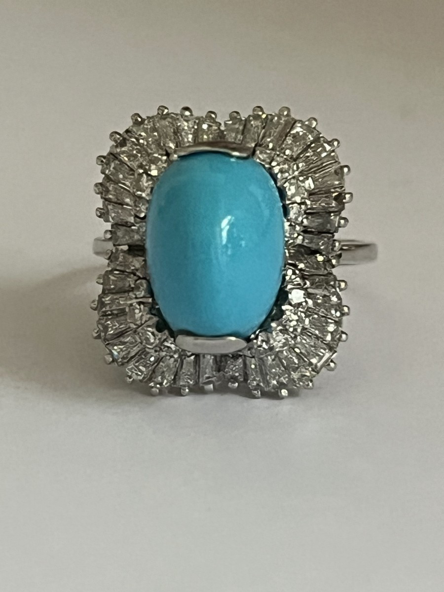7247 - Vintage Platinum Turquoise Diamond Ring