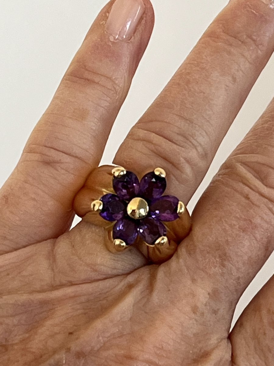 7273- Bague Fleur Or Jaune Améthystes-photo-2