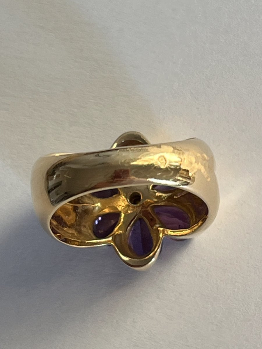 7273- Bague Fleur Or Jaune Améthystes-photo-3