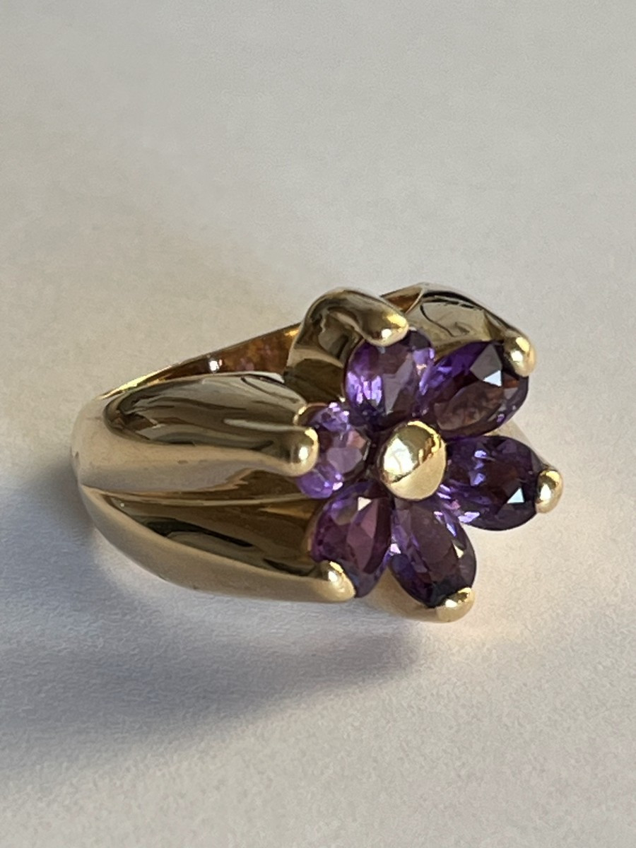 7273- Bague Fleur Or Jaune Améthystes-photo-1