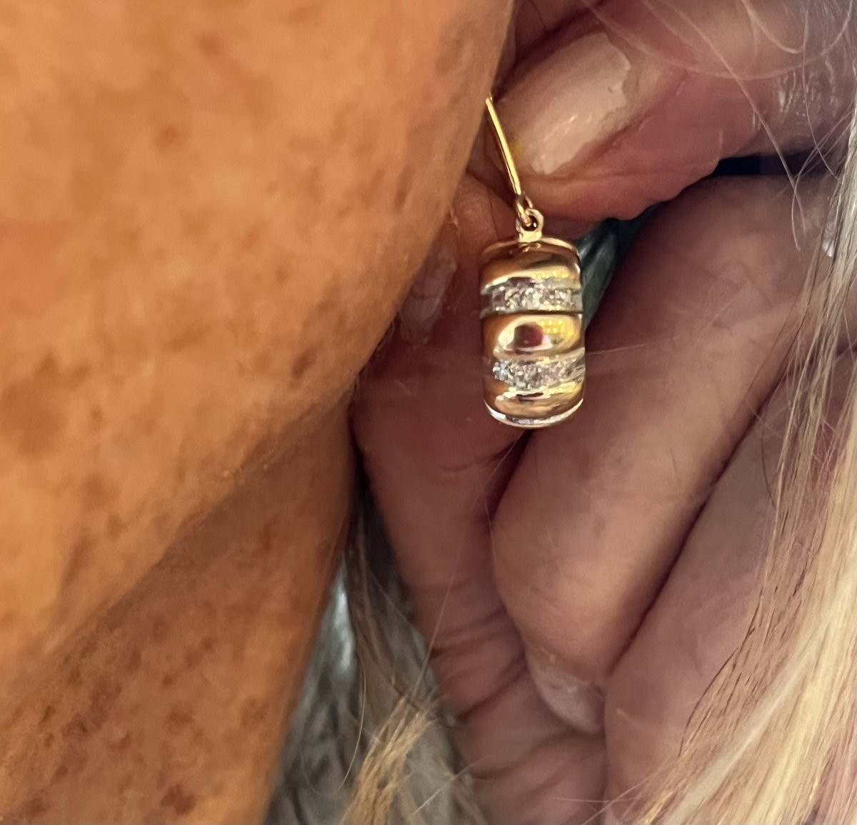 7297 - Vintage Yellow Gold Diamond Earrings-photo-2