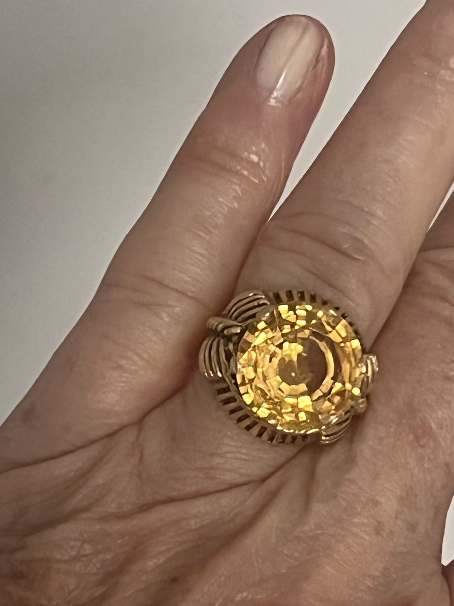 7304 - Vintage Cocktail Ring In Yellow Gold With Citrine-photo-3