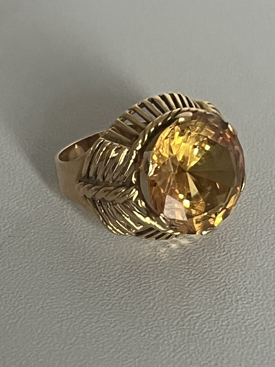 7304 - Vintage Cocktail Ring In Yellow Gold With Citrine-photo-2