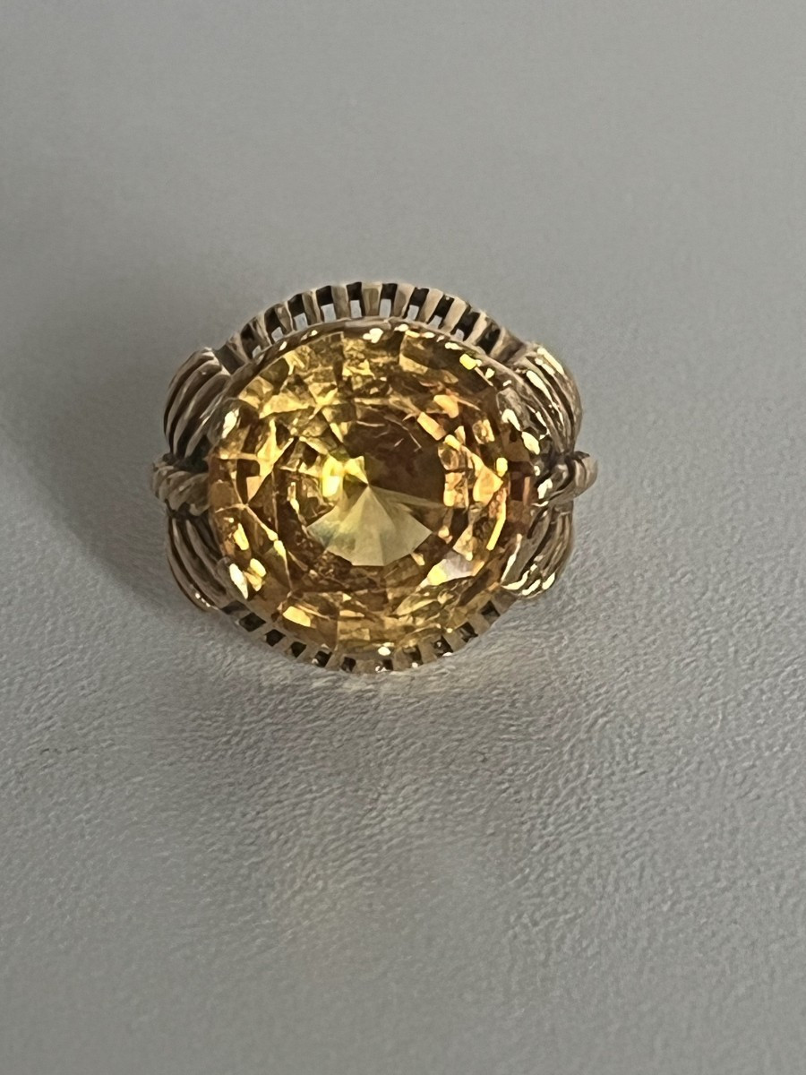 7304 - Vintage Cocktail Ring In Yellow Gold With Citrine