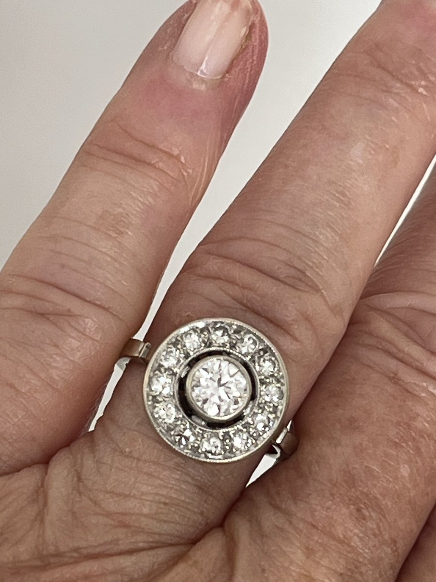 6648 - Vintage Target Ring In Grey Gold With Diamonds (0.50 Ct In The Center)-photo-2