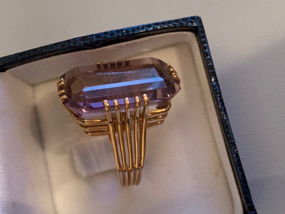 867- Importante Bague Vintage Or Jaune Améthyste-photo-3