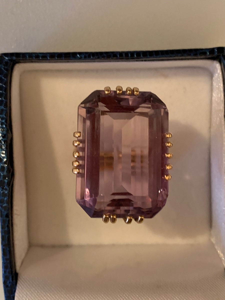 867- Importante Bague Vintage Or Jaune Améthyste