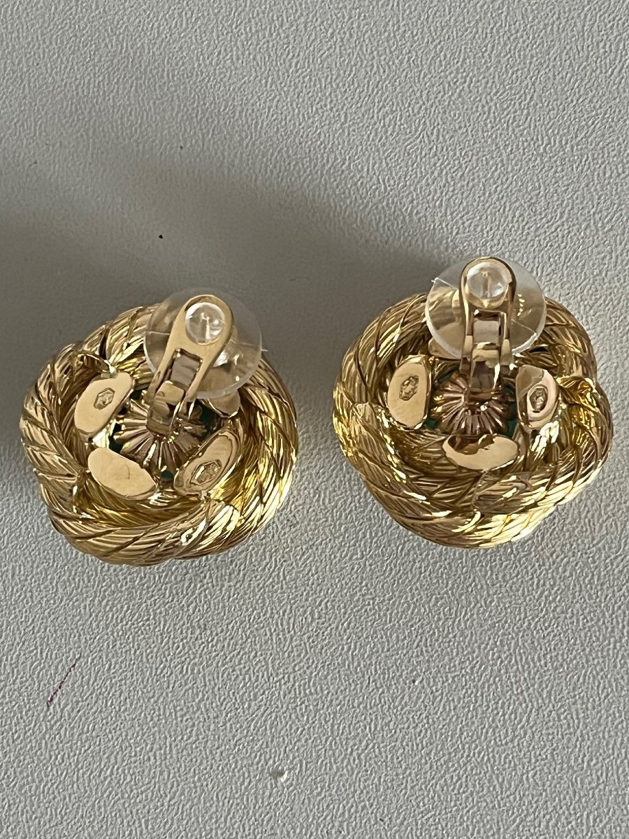 3658 - Vintage Yellow Gold Chalcedony Earrings-photo-2