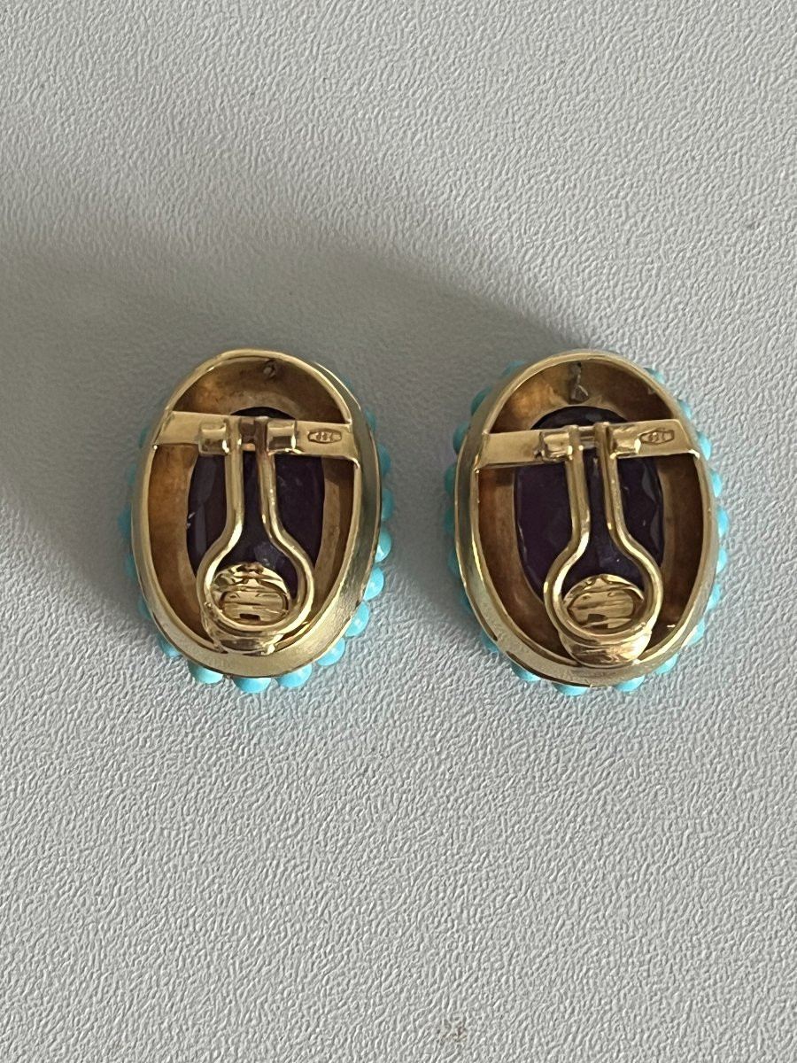 5088- Boucles d'Oreilles Vintage Améthystes Turquoises-photo-3