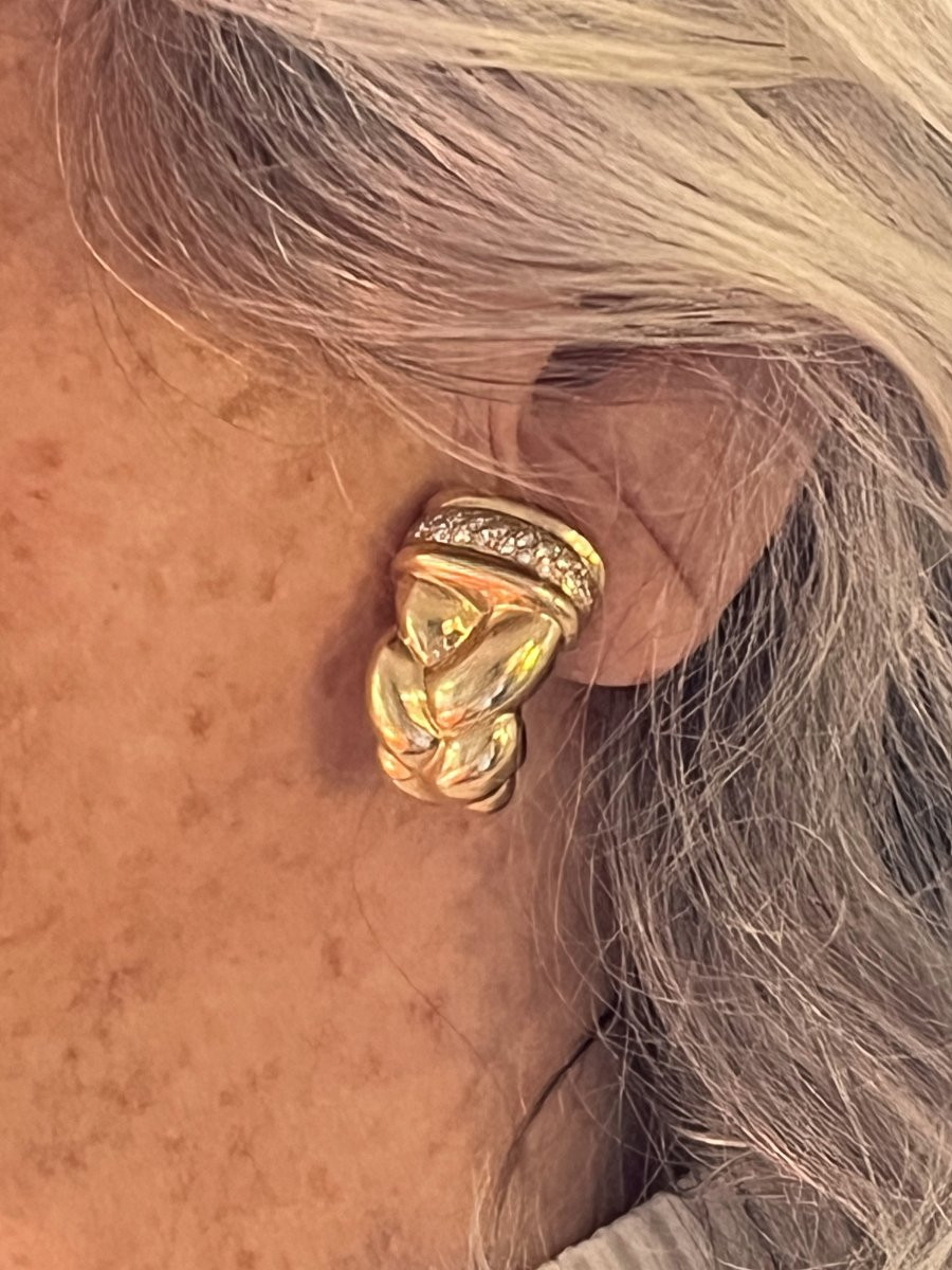 5344- Boucles d'Oreilles Vintage Or Jaune Diamants-photo-2