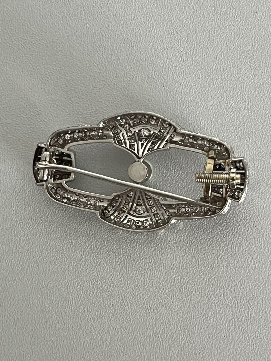 7014- Brooch Pendant 1930 Platinum Diamonds Akoya Pearl-photo-3