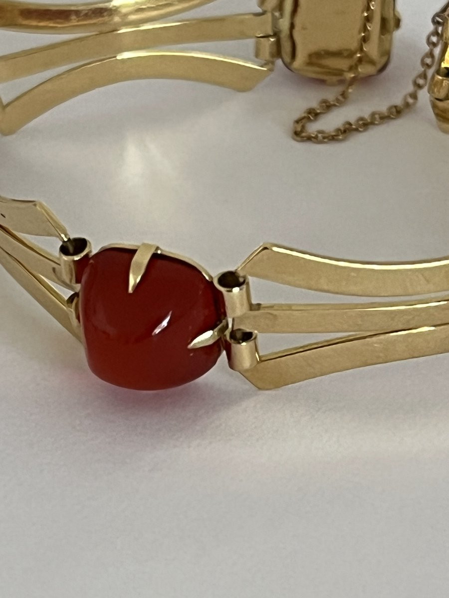7033- Art Deco Yellow Gold Carnelian Bracelet-photo-3