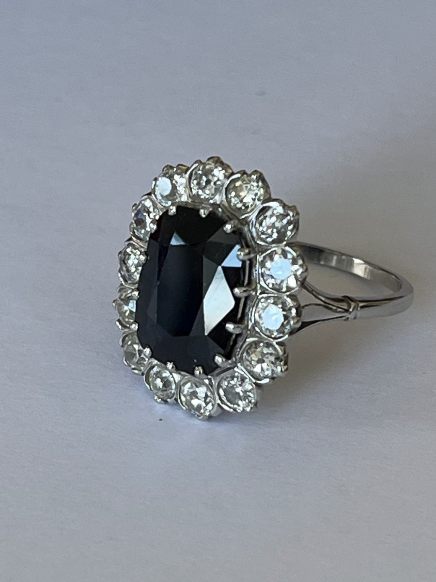 7111- Bague Marguerite Platine Saphir 5,00 ct Diamants-photo-4