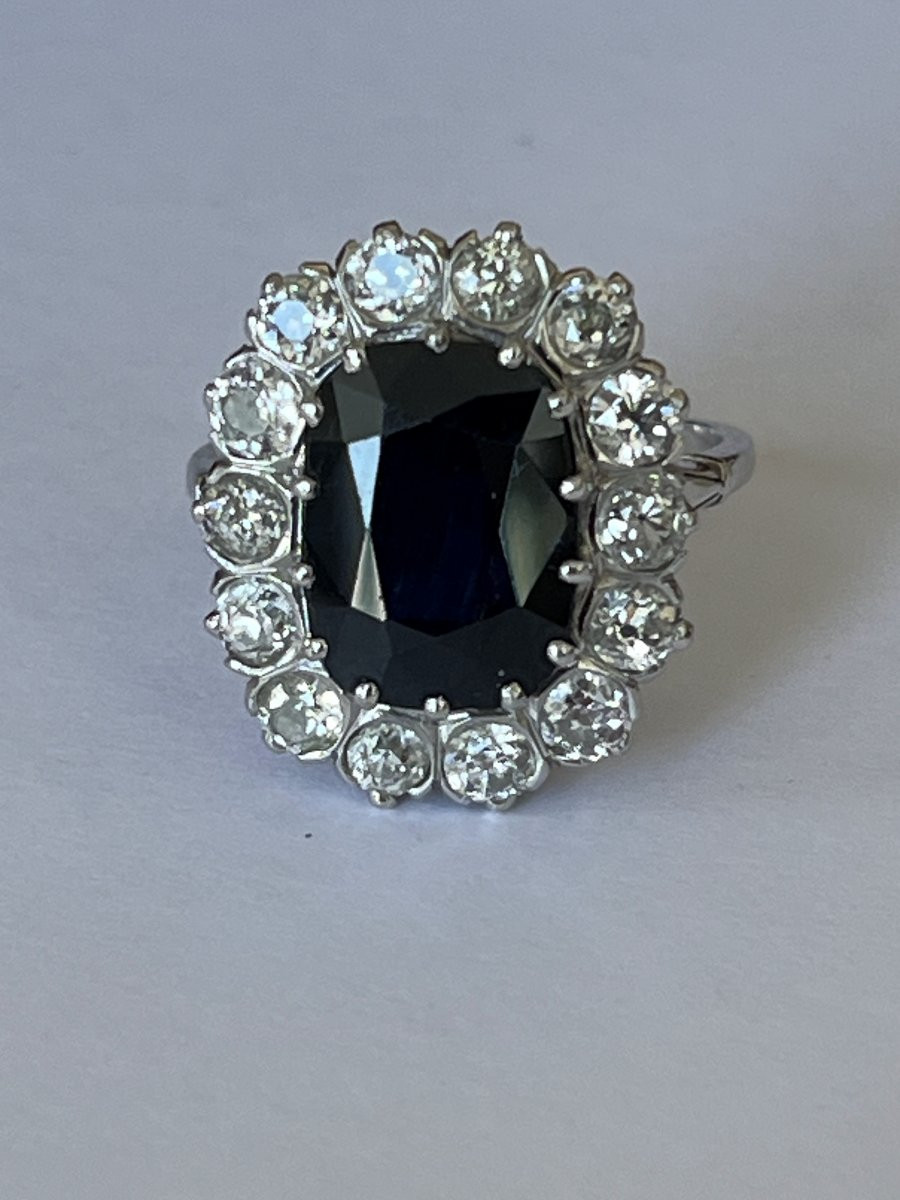 7111- Bague Marguerite Platine Saphir 5,00 ct Diamants-photo-1