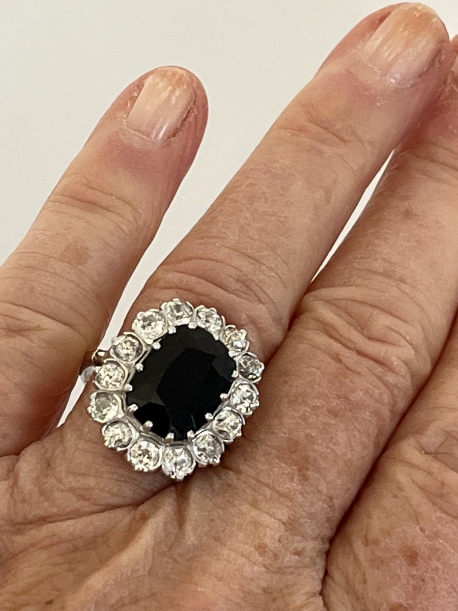 7111- Bague Marguerite Platine Saphir 5,00 ct Diamants-photo-2