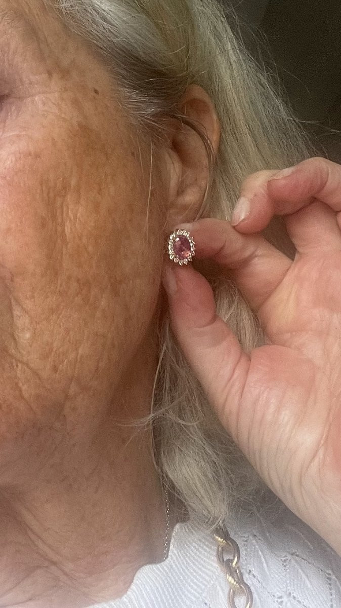 7121- Boucles d'Oreilles Or Jaune Saphirs Roses (2,40 ct) Diamants-photo-2