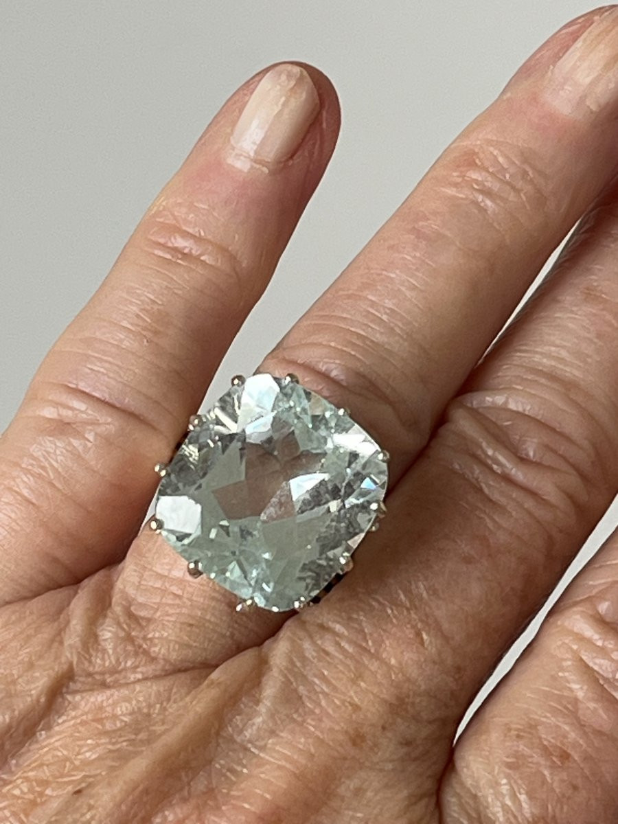 7123- Bague Cocktail Vintage Or Gris Aigue-Marine 20,00 ct-photo-2