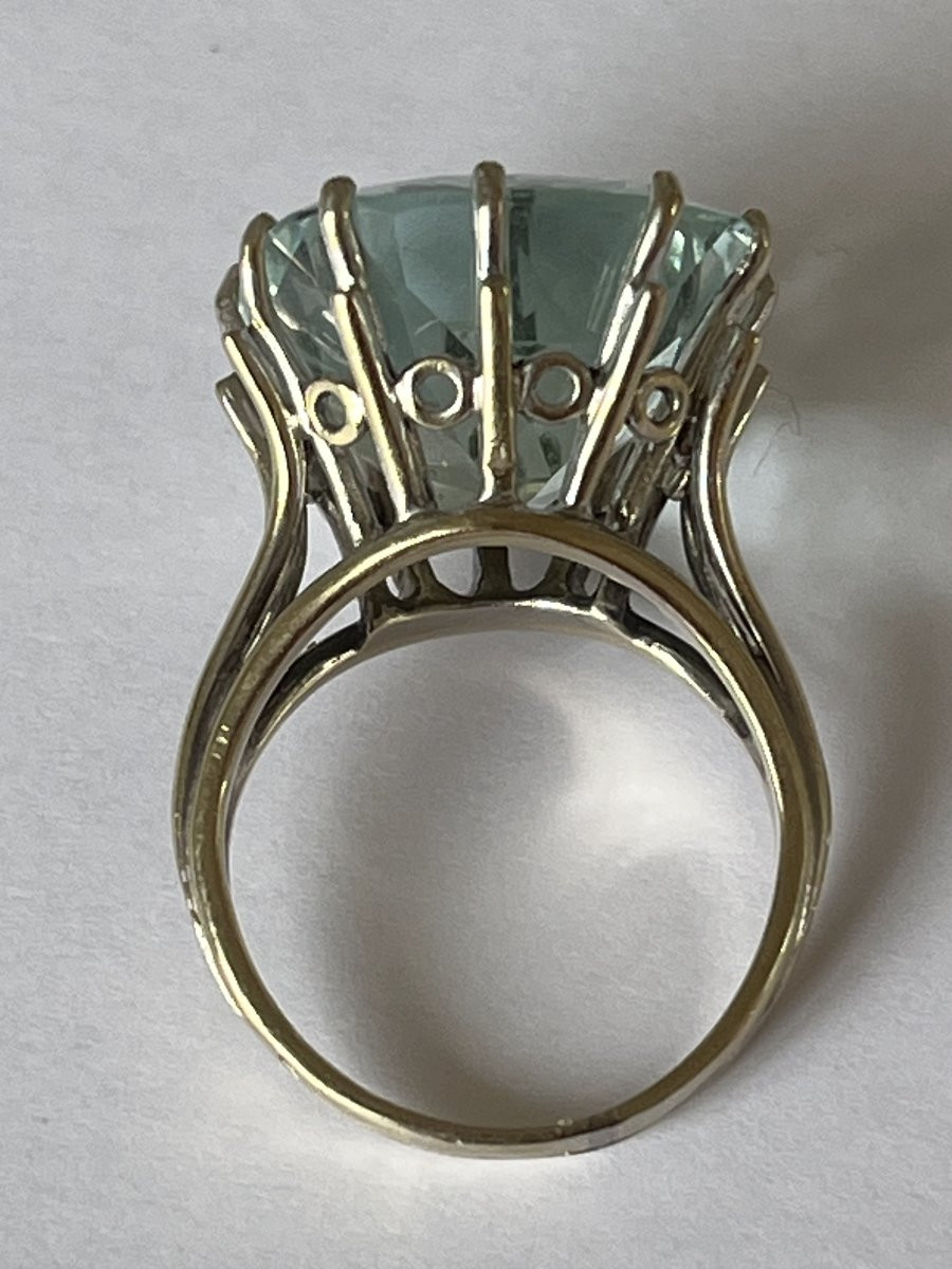 7123- Bague Cocktail Vintage Or Gris Aigue-Marine 20,00 ct-photo-4