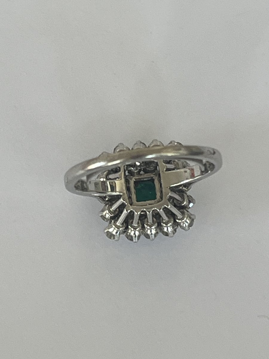 7127- Bague Vintage Or Gris Platine Emeraude Diamants-photo-3