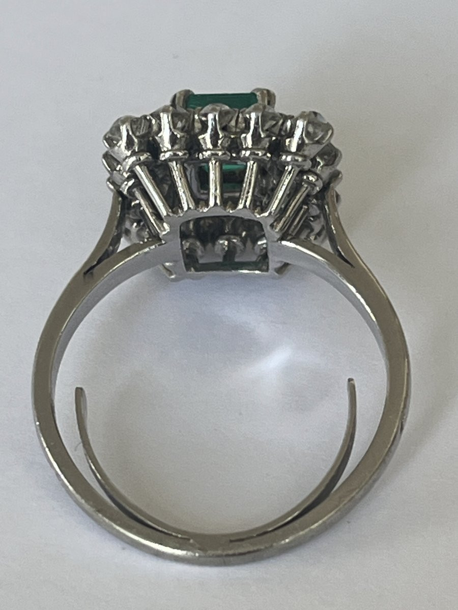 7127- Bague Vintage Or Gris Platine Emeraude Diamants-photo-4