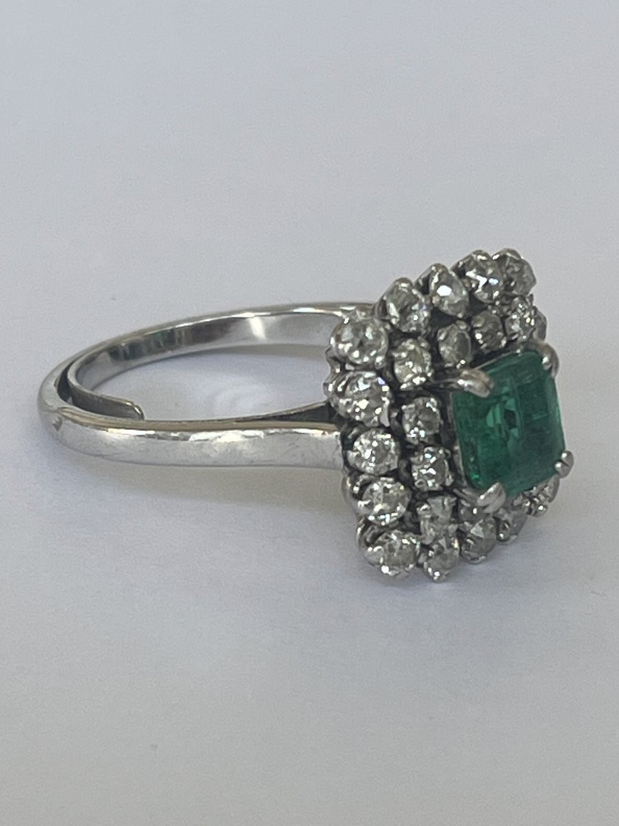 7127- Bague Vintage Or Gris Platine Emeraude Diamants-photo-1